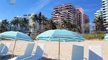 On the beach, white sand