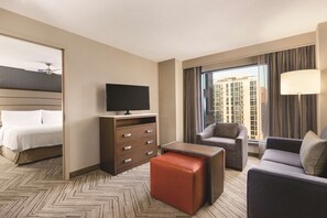 In-room safe, desk, laptop workspace, blackout curtains