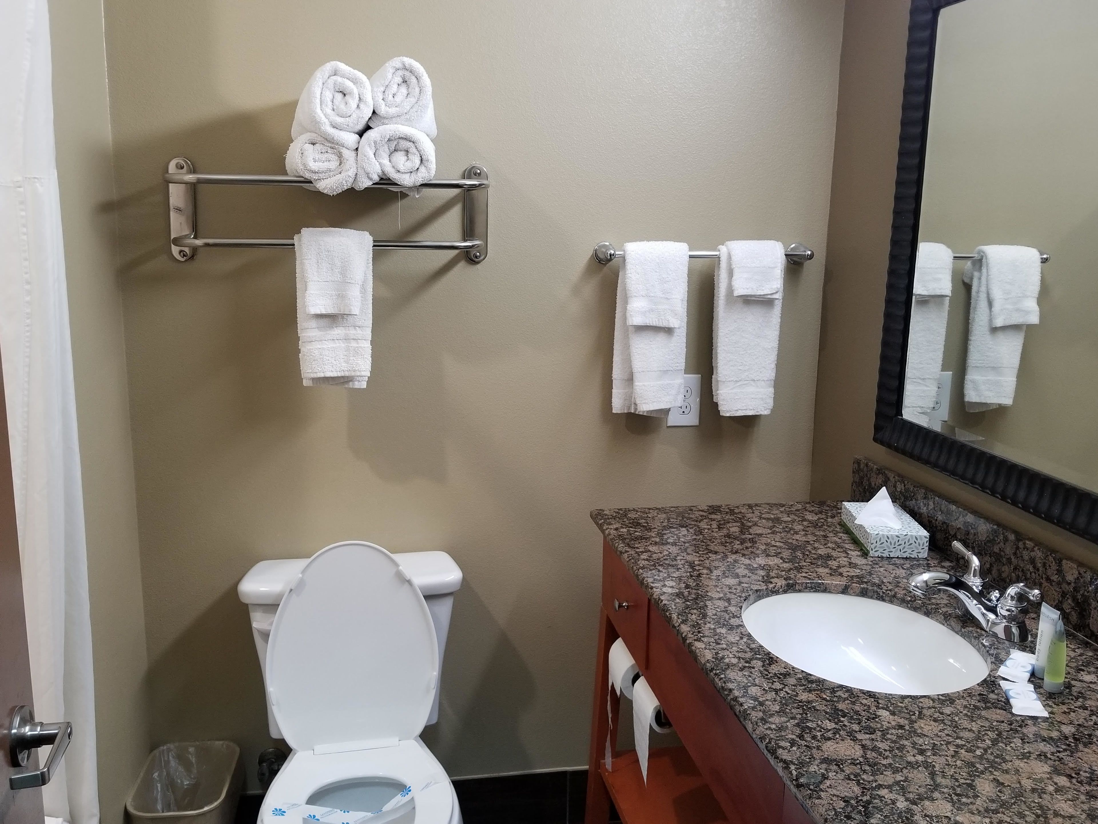 combined shower/bathtub, hair dryer, towels