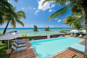 Outdoor pool, pool umbrellas, sun loungers - Bel Azur Beach Residence with LOV (Pointe Aux Piments)