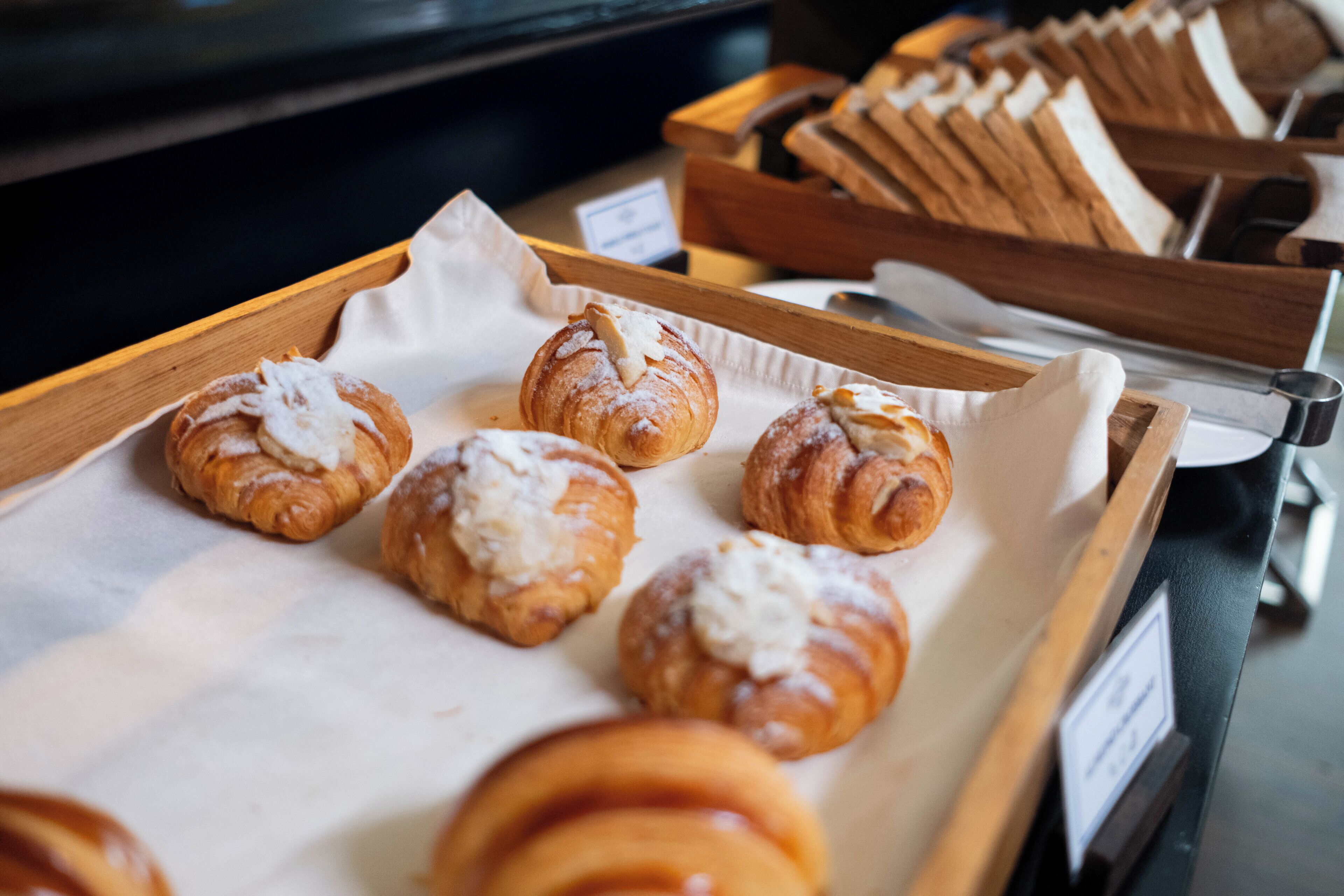 A display of pastries on a tray.