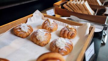 A display of pastries on a tray.