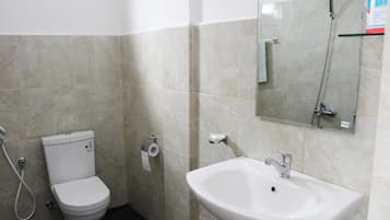 Een douche, gratis toiletartikelen, een haardroger, handdoeken