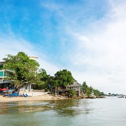 On the beach, sun-loungers, beach umbrellas, beach towels