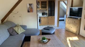 Appart'hôtel, 2 chambres, balcon | Coin séjour | Télévision à écran plat de 120 cm avec chaînes par satellite, télévision