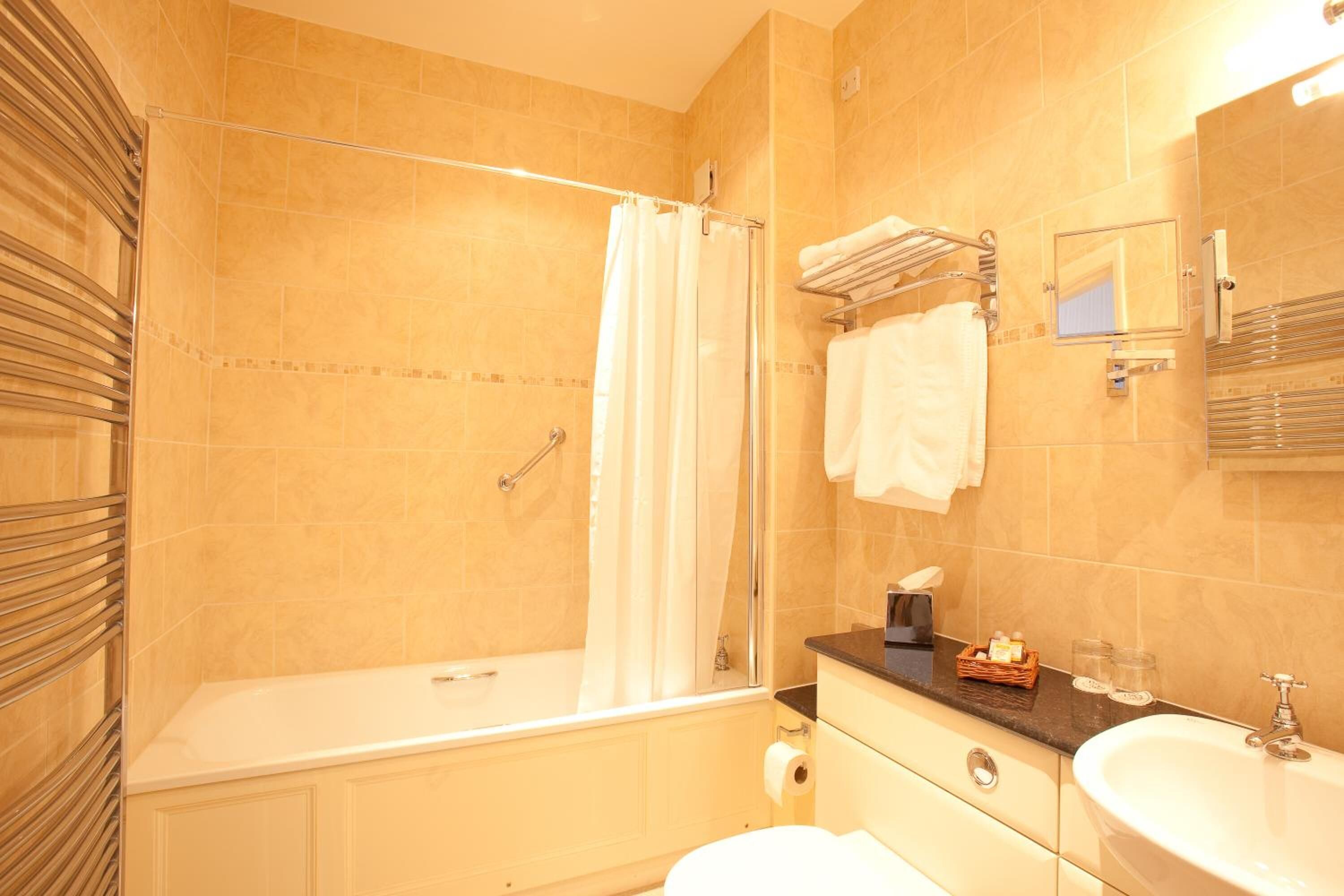 free toiletries, hair dryer, towels