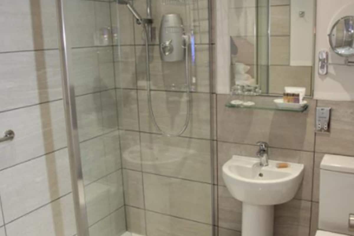 free toiletries, hair dryer, towels