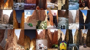 A collage of various rock formations and landscapes, including narrow canyons and large rock pillars. - Maison d'hôtes Valentine (Toudgha El Oulia)