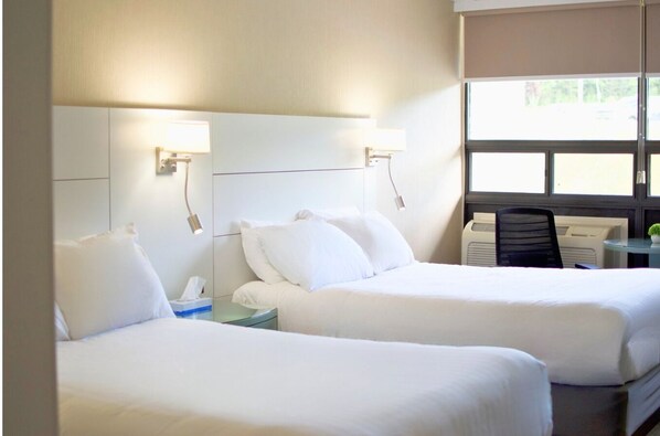 Premium bedding, desk, blackout drapes, iron/ironing board