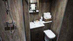 Habitación clásica con 1 cama doble o 2 individuales | Baño | Ducha, artículos de higiene personal gratuitos, albornoces y toallas