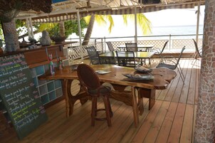 Breakfast, lunch, dinner served; beach views