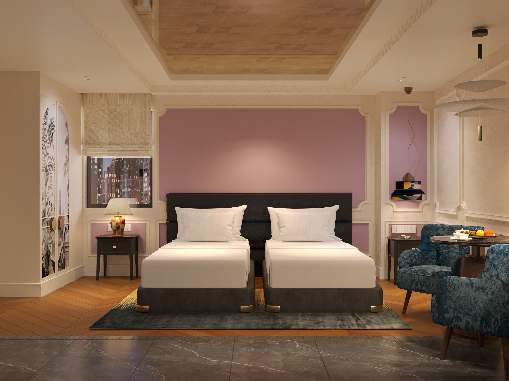 Kamar Twin Premium | Seprai premium, selimut bulu angsa, busa memori, dan minibar