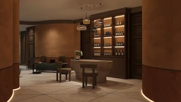 Salas de tratamiento para parejas, sauna y tina de hidromasaje
