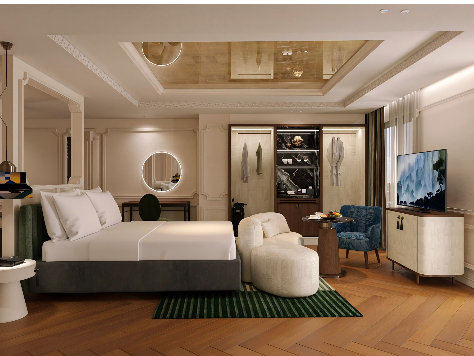 Premium bedding, down comforters, memory foam beds, minibar