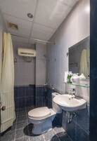 标准双人房 | 浴室 | 淋浴设施、大花洒淋浴喷头、免费洗浴用品、吹风机