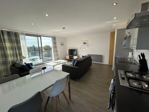 高级公寓, 2 间卧室, 阳台, 河景 | 客房内用餐