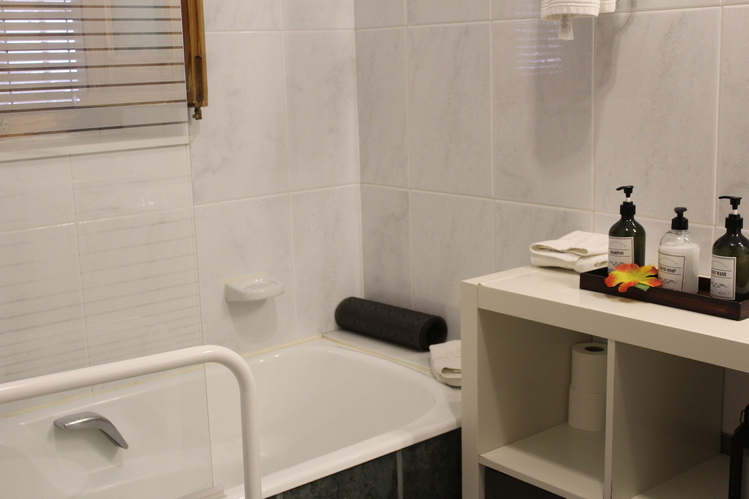 combined shower/bathtub, free toiletries, hair dryer, bidet