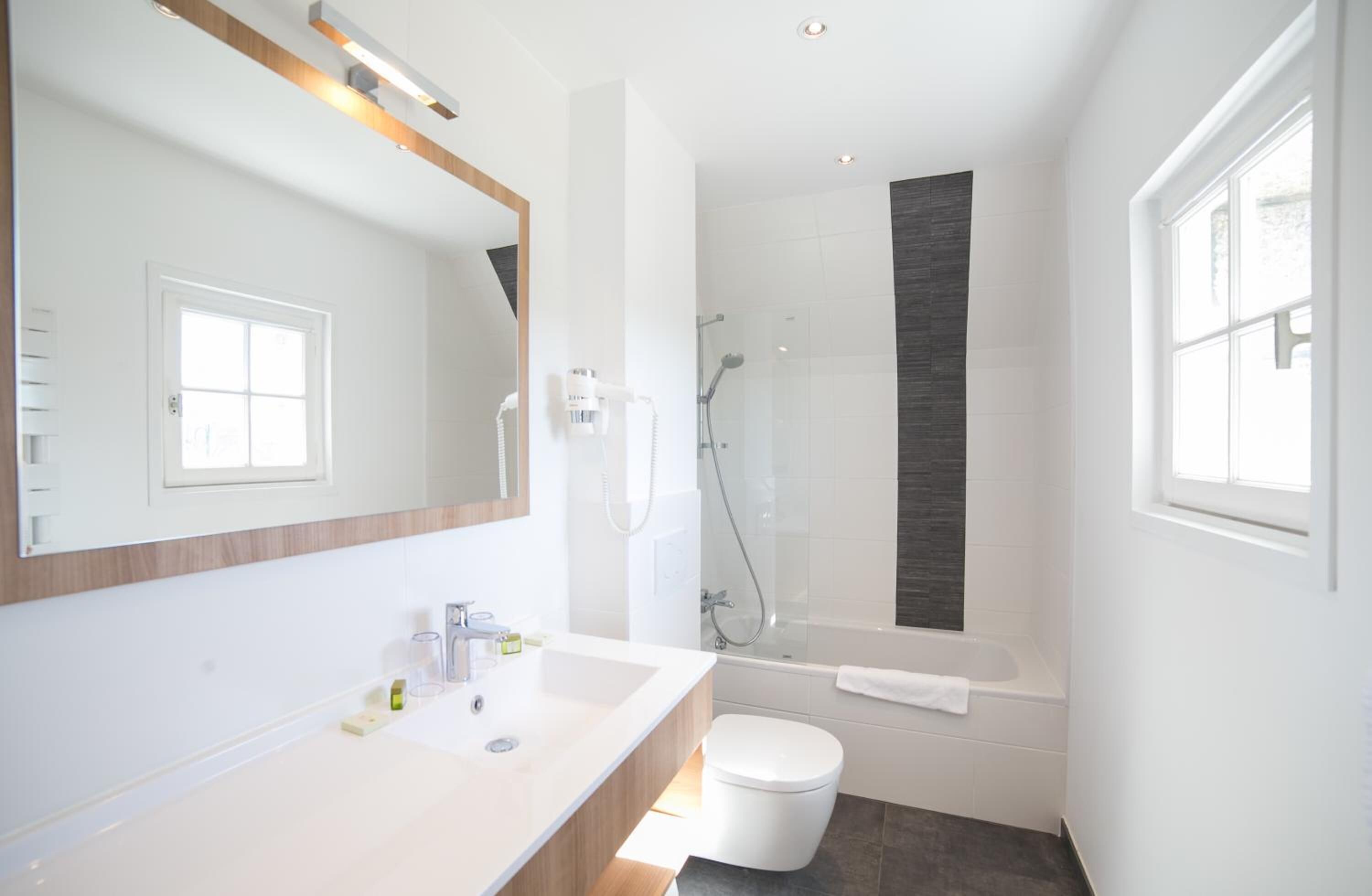 free toiletries, hair dryer, towels, soap