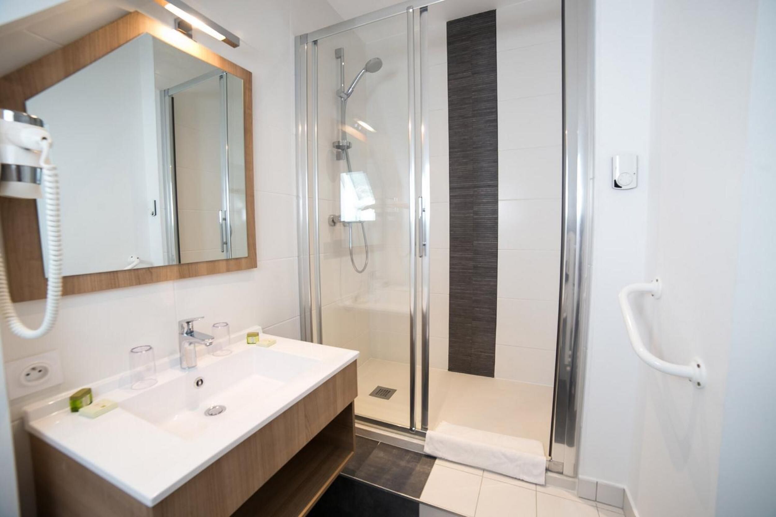 free toiletries, hair dryer, towels, soap