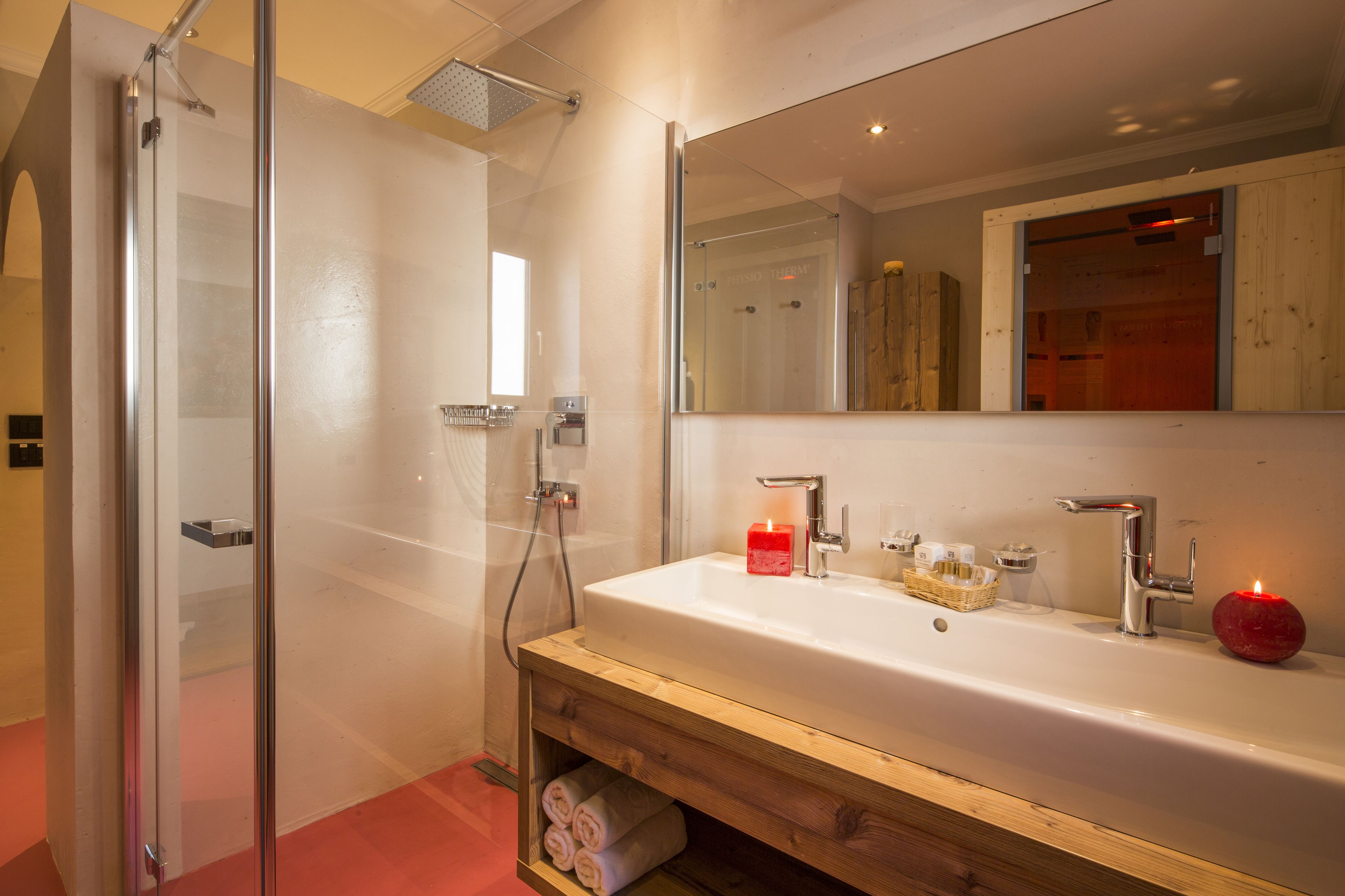 deep-soaking bathtub, rainfall showerhead, free toiletries, hair dryer