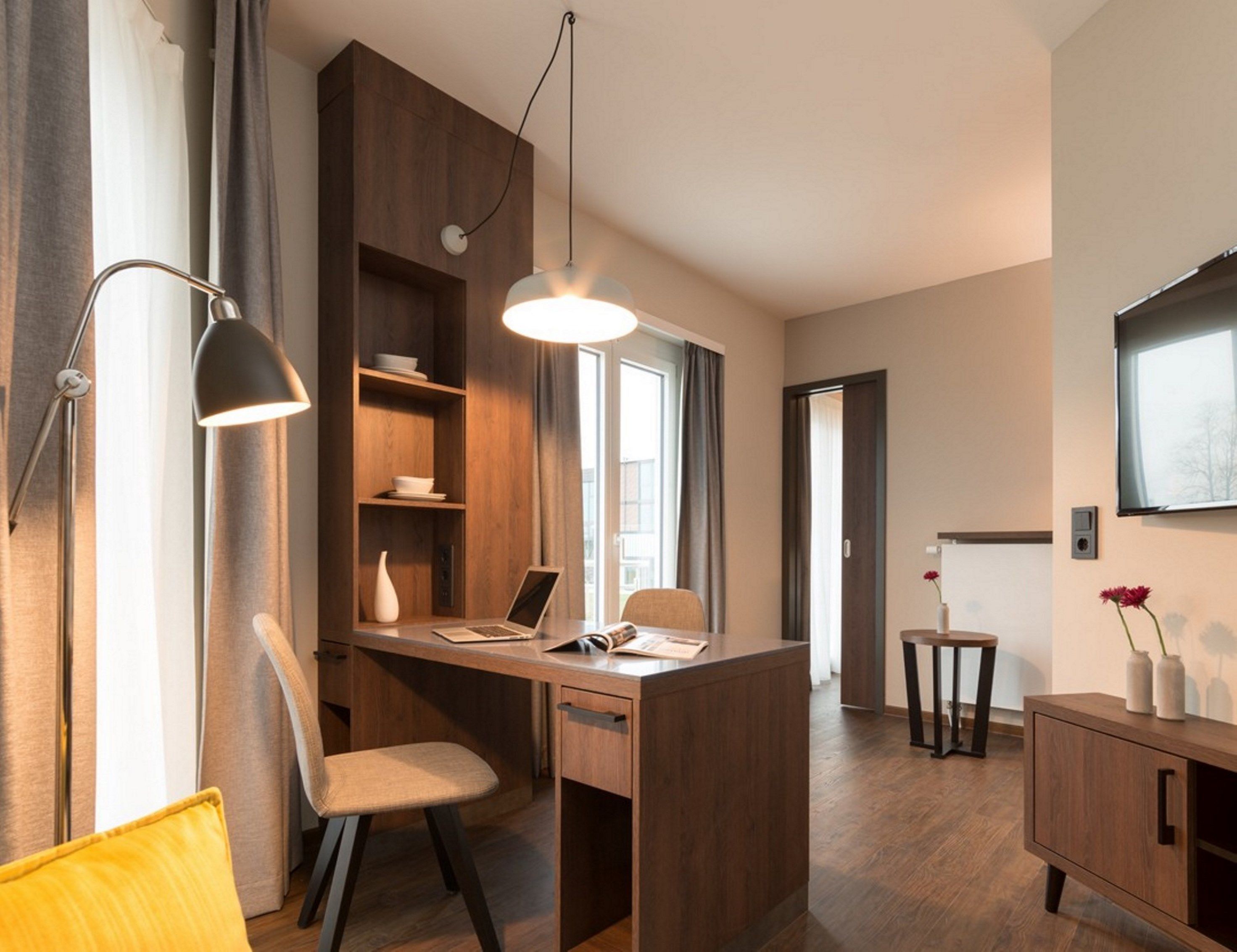 studio with king bed | living area | flat-screen tv