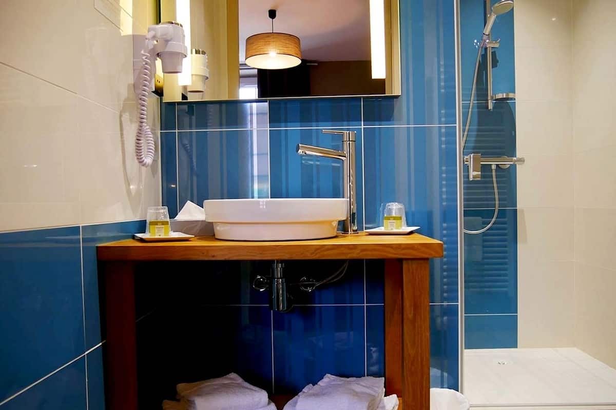 free toiletries, hair dryer, towels