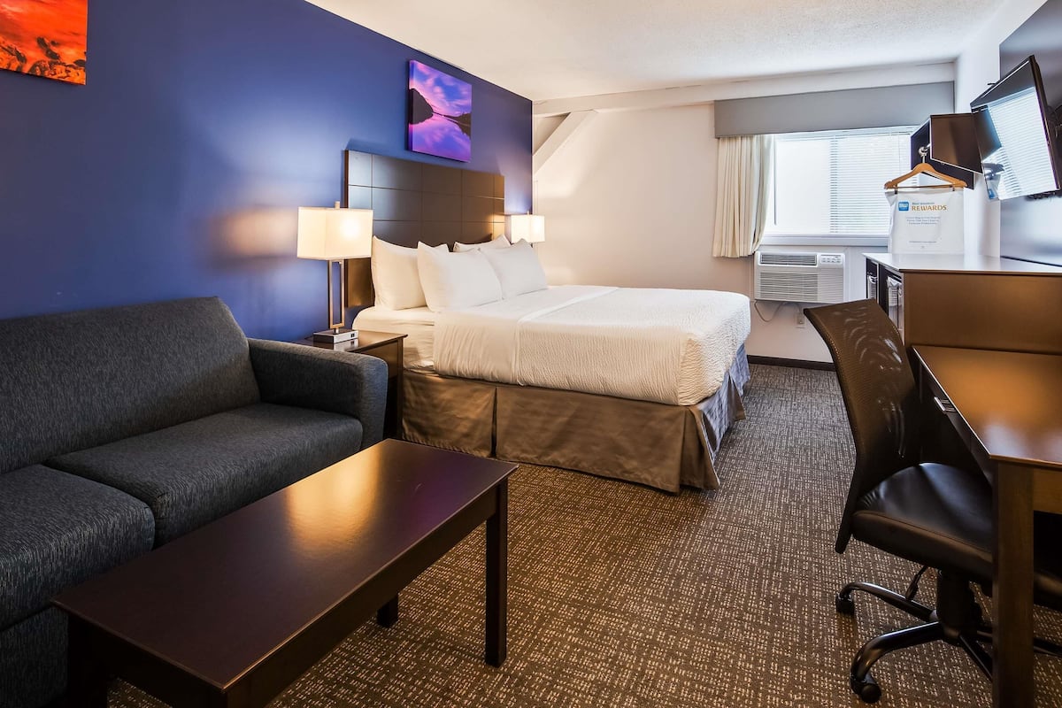 standard room, 1 king bed, non smoking (with sofabed) | pillow-top beds, desk, laptop workspace, iron/ironing board
