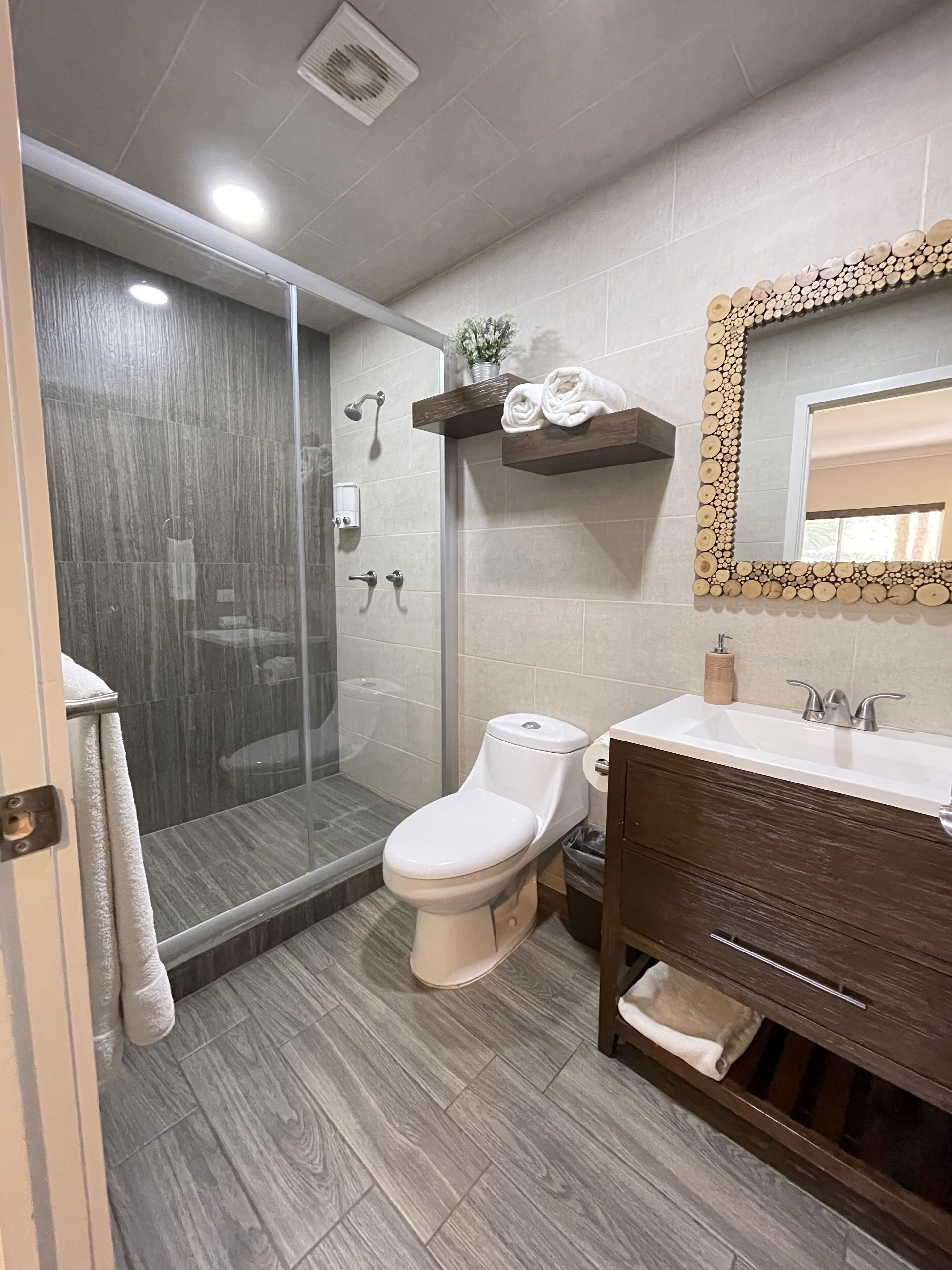 standard double room, accessible, garden view | bathroom | shower, free toiletries, towels