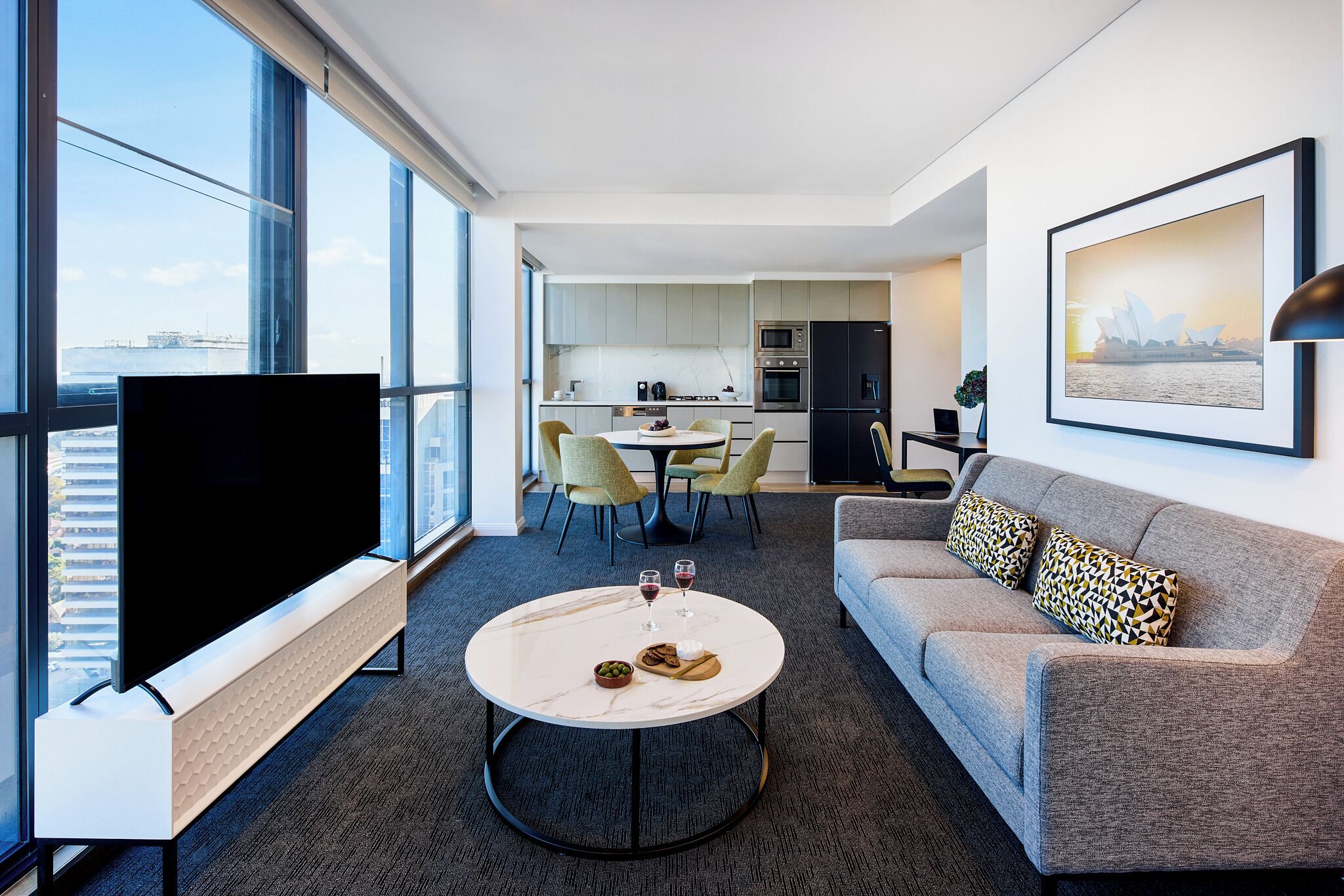 2 Bedroom Corner Harbour View Suite | Living area | 55-inch flat-screen TV with digital channels, TV