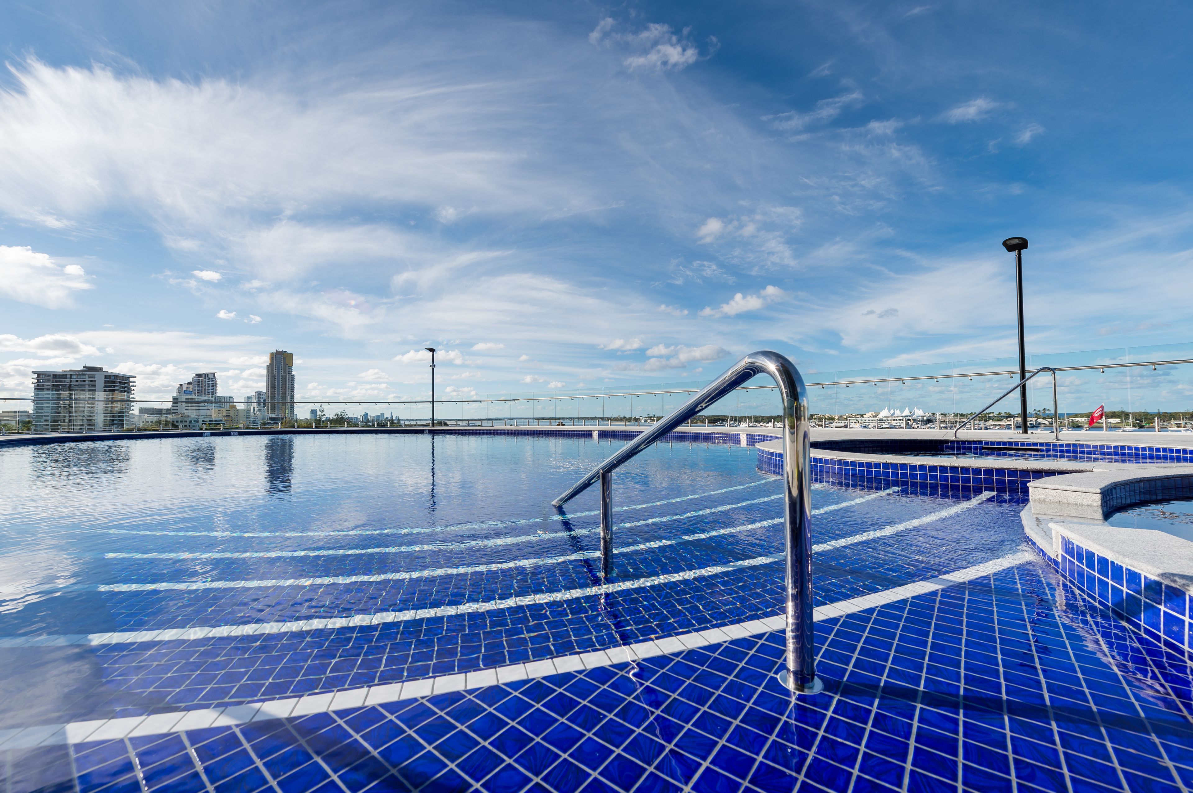 Indoor pool, outdoor pool, pool umbrellas, pool loungers