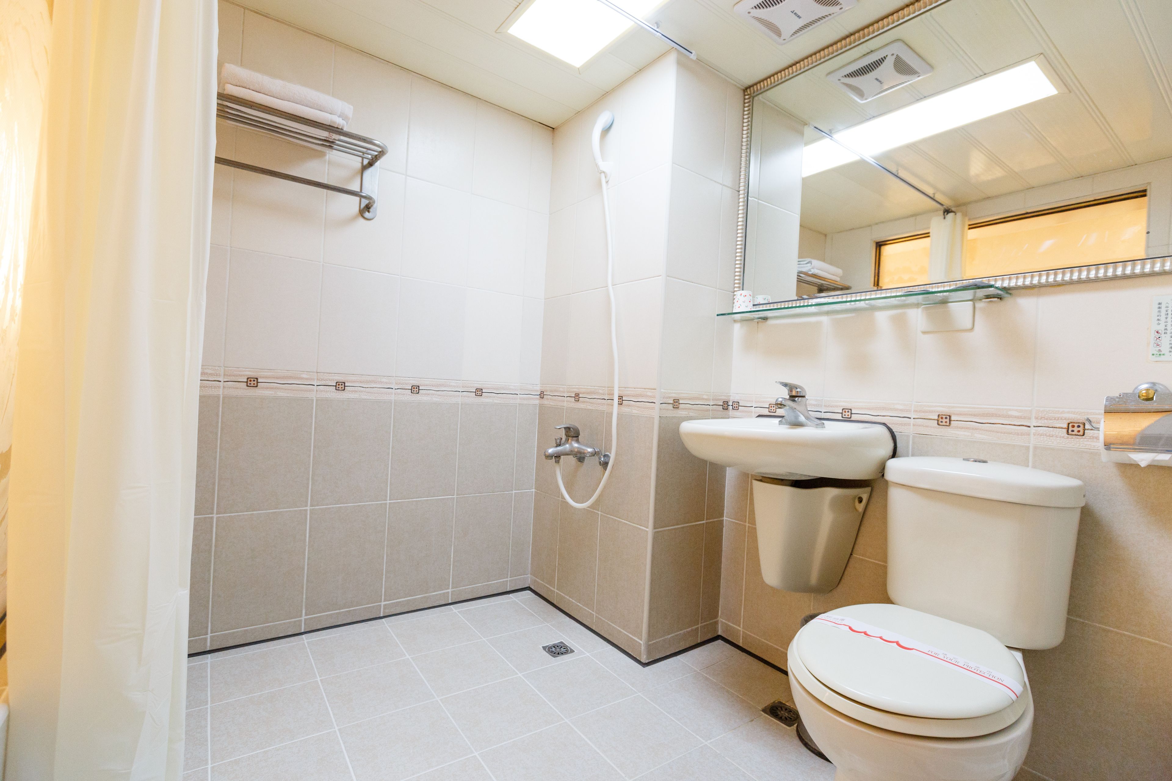 free toiletries, hair dryer, slippers, towels