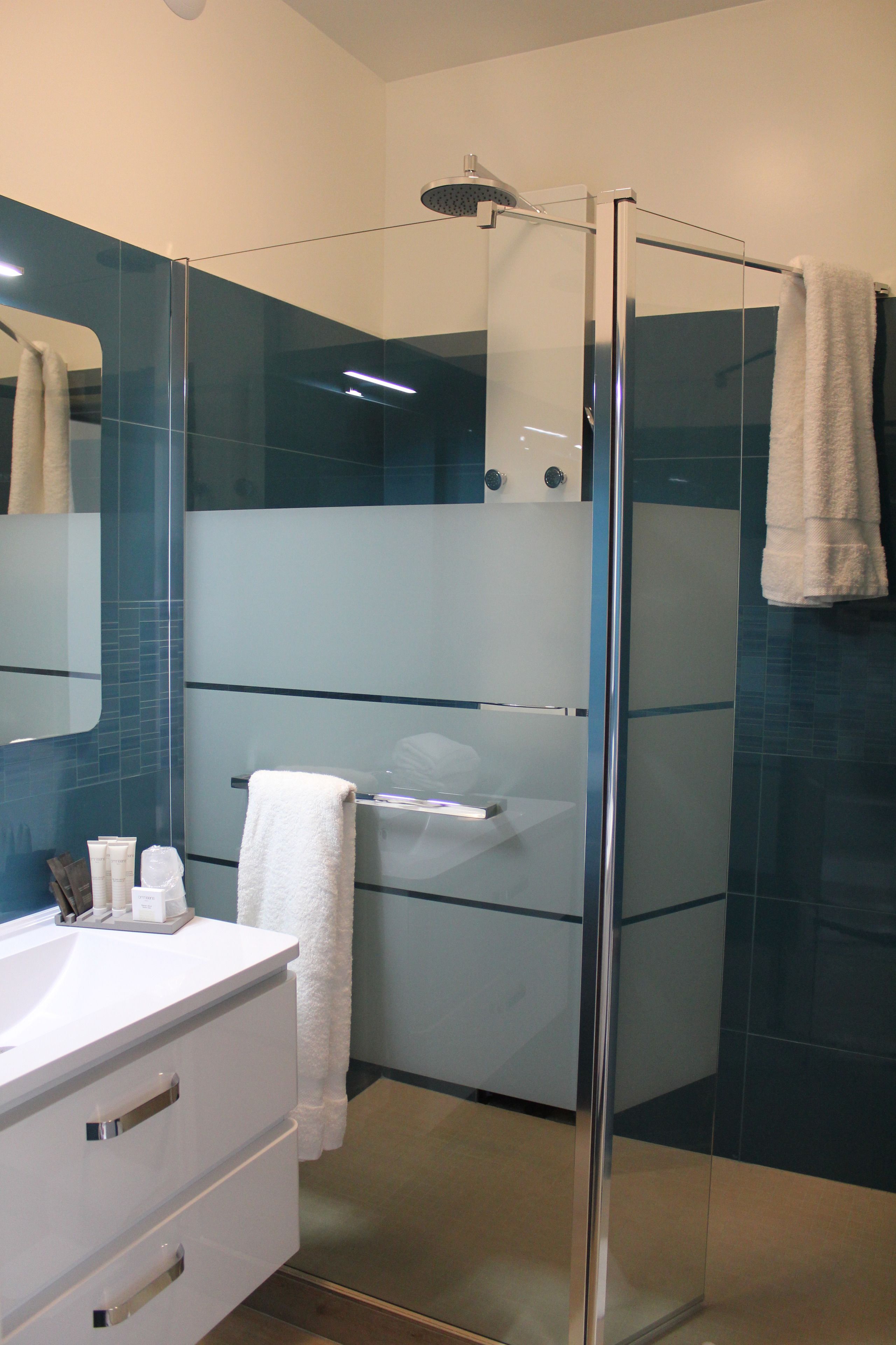 shower, free toiletries, hair dryer, towels