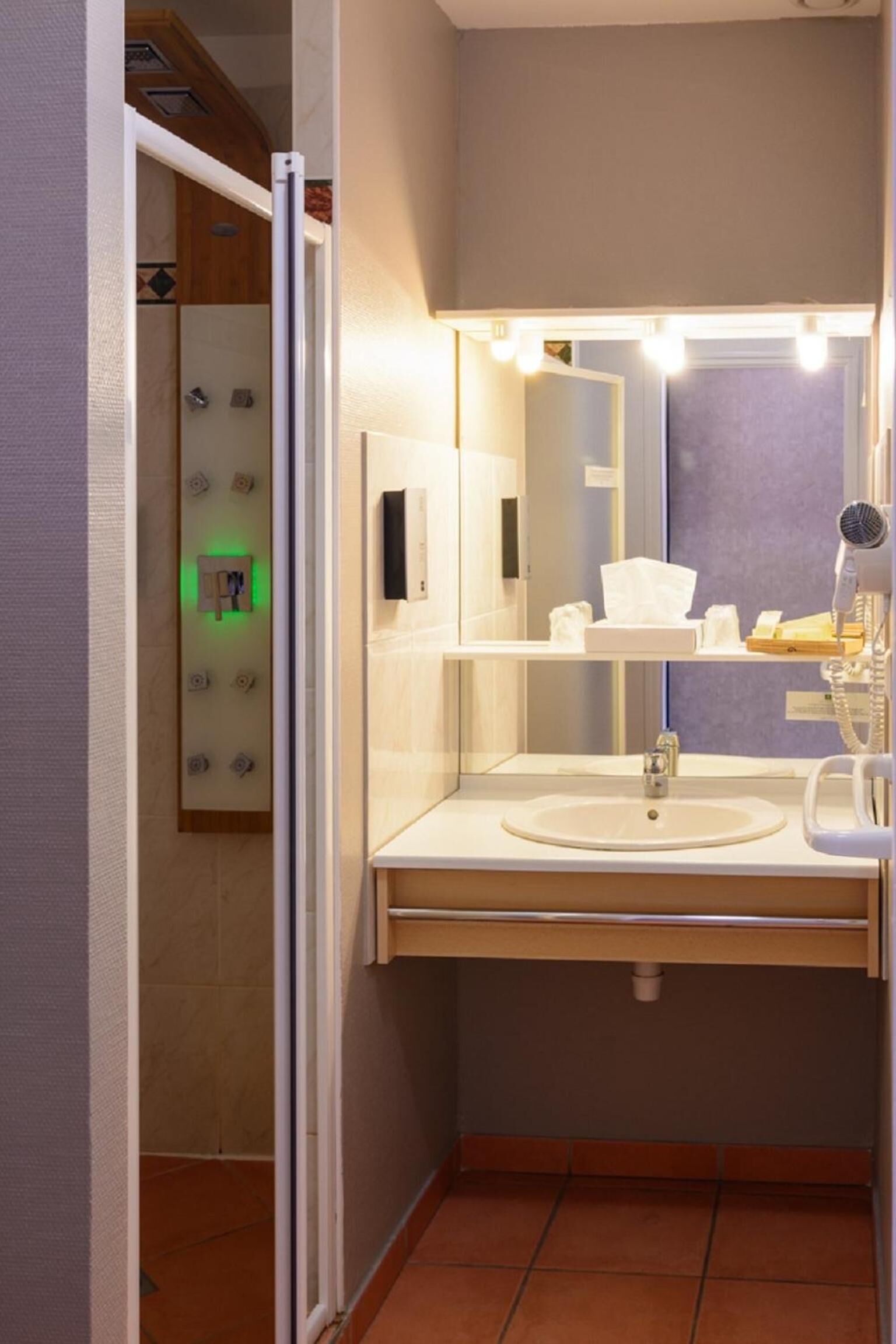 superior double room | bathroom | shower, hydromassage showerhead, free toiletries, hair dryer