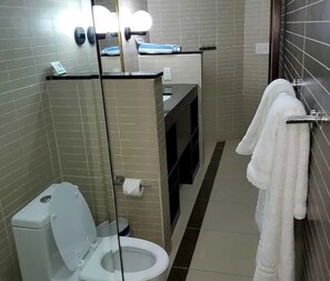 Douche, articles de toilette gratuits, serviettes fournies