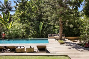 Outdoor pool, sun loungers
