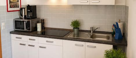 Appartement Classique, 3 chambres, balcon, vue parc | Cuisine privée | Réfrigérateur, micro-ondes, plaque de cuisson, cafetière/bouilloire