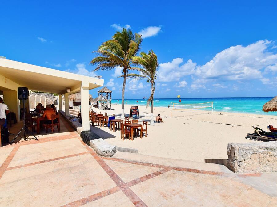 On the beach, white sand, beach bar