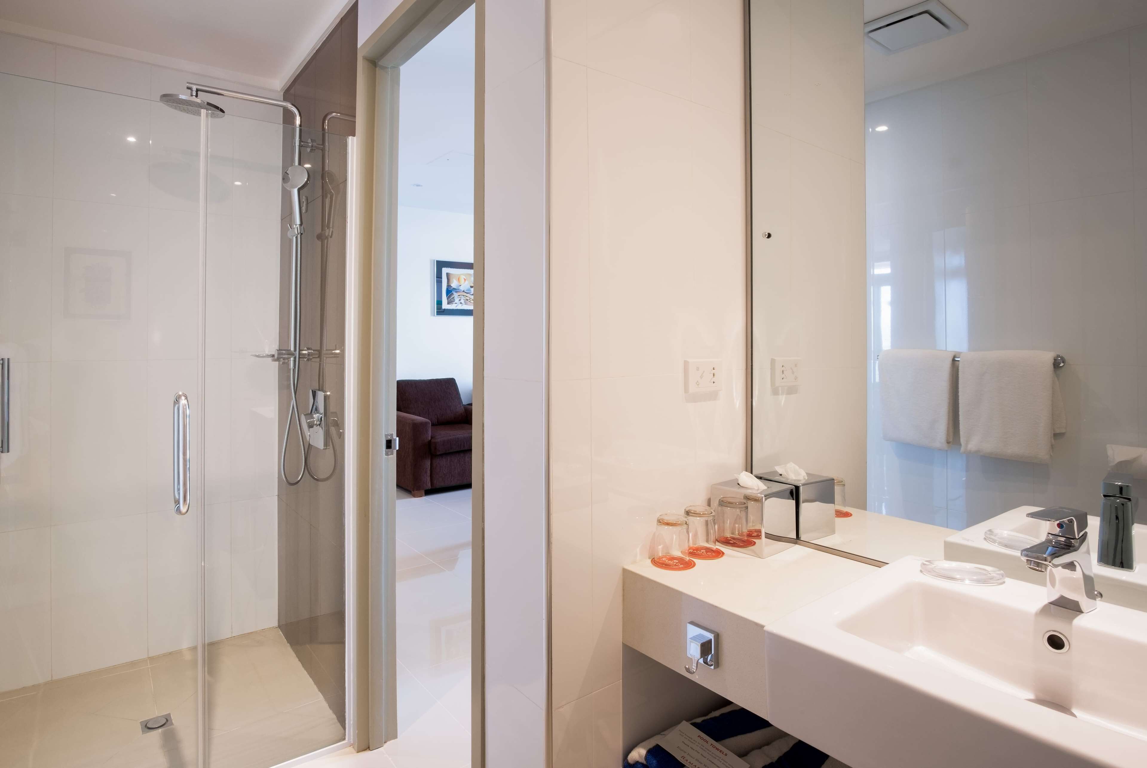 shower, rainfall showerhead, eco-friendly toiletries, hair dryer