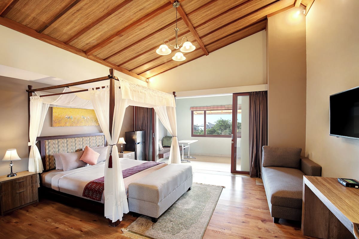 Chambre, vue piscine
