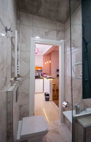 Apartment | Bathroom | Shower, free toiletries, hair dryer, bathrobes