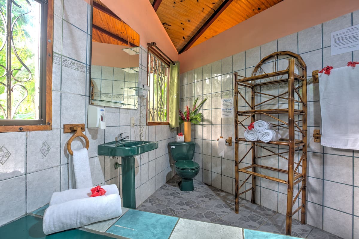 standard twin room | bathroom | hair dryer, towels