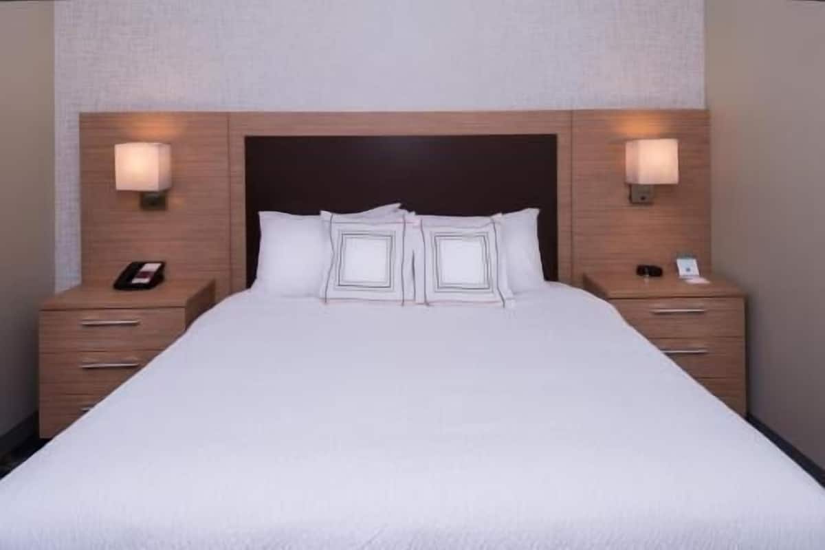 Desk, laptop workspace, blackout curtains, iron/ironing board