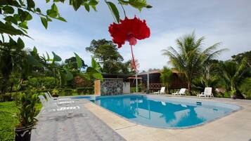 Outdoor pool, pool umbrellas