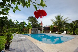 Outdoor pool, pool umbrellas - Monte Amazonico Lodge (Tambopata)