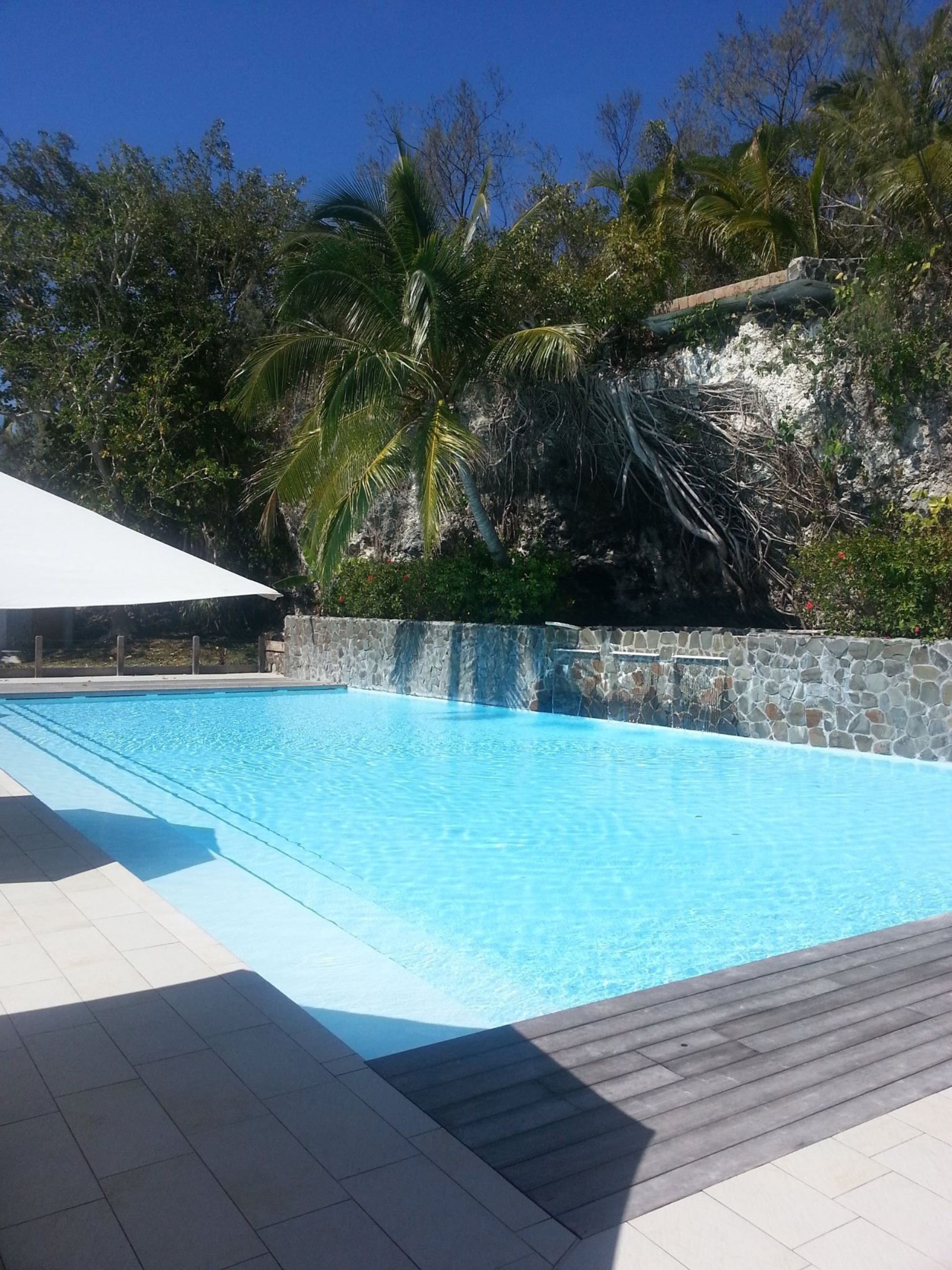 Outdoor pool, pool umbrellas, pool loungers
