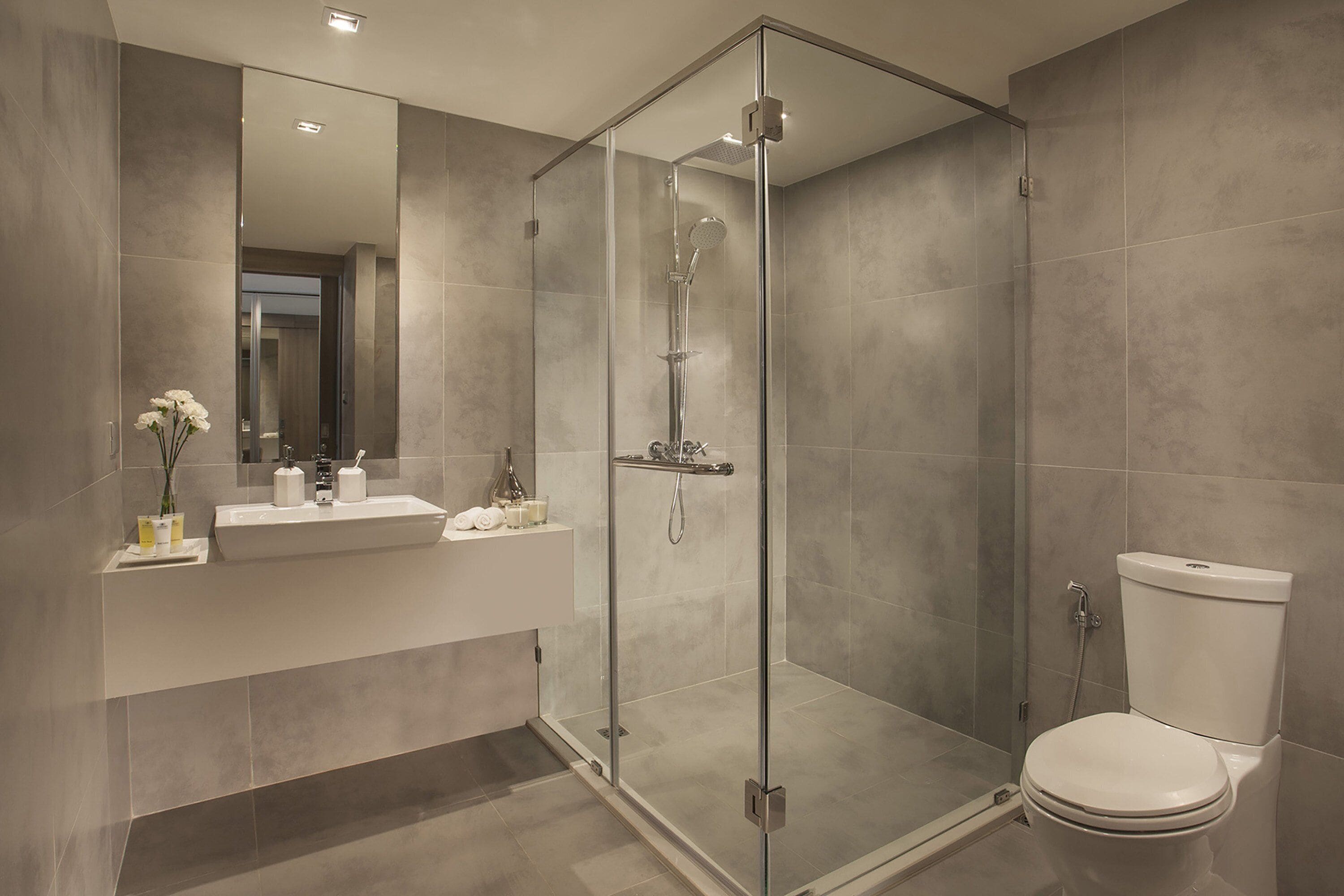 eco-friendly toiletries, hair dryer, bidet, towels