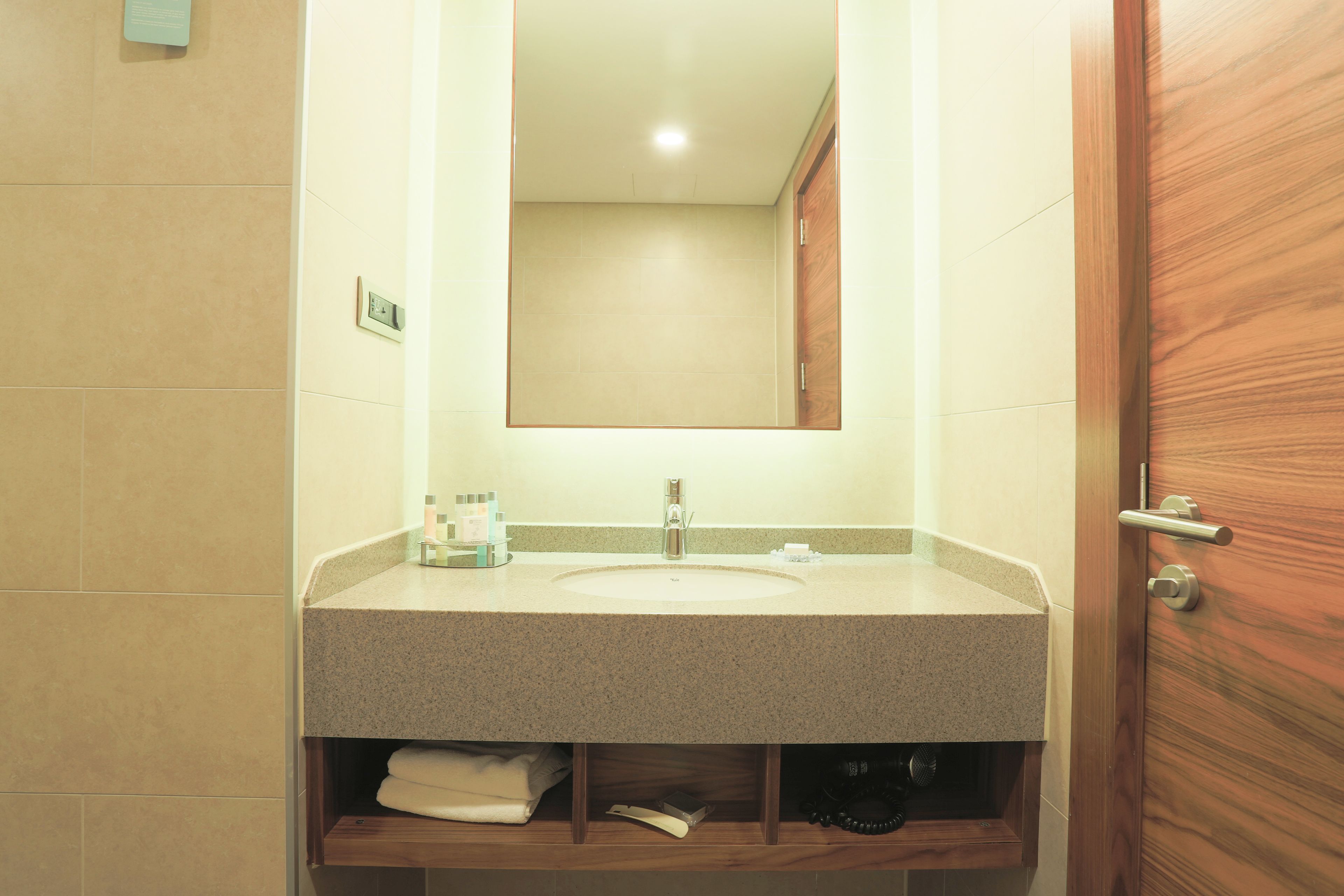 free toiletries, hair dryer, slippers, towels