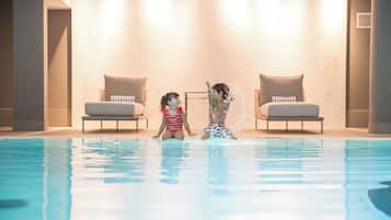 Indoor pool, outdoor pool, pool loungers