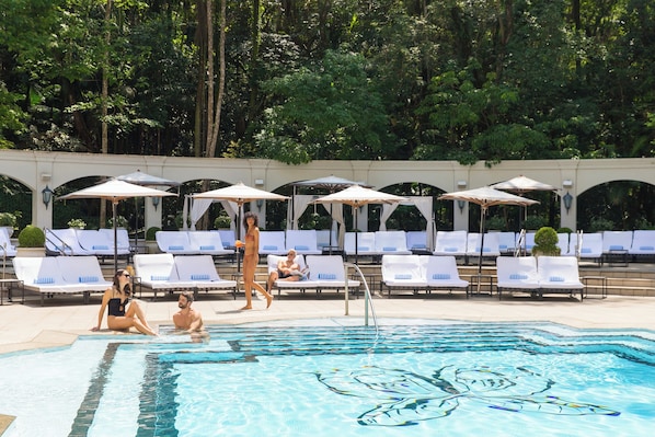 Indoor pool, outdoor pool, sun loungers