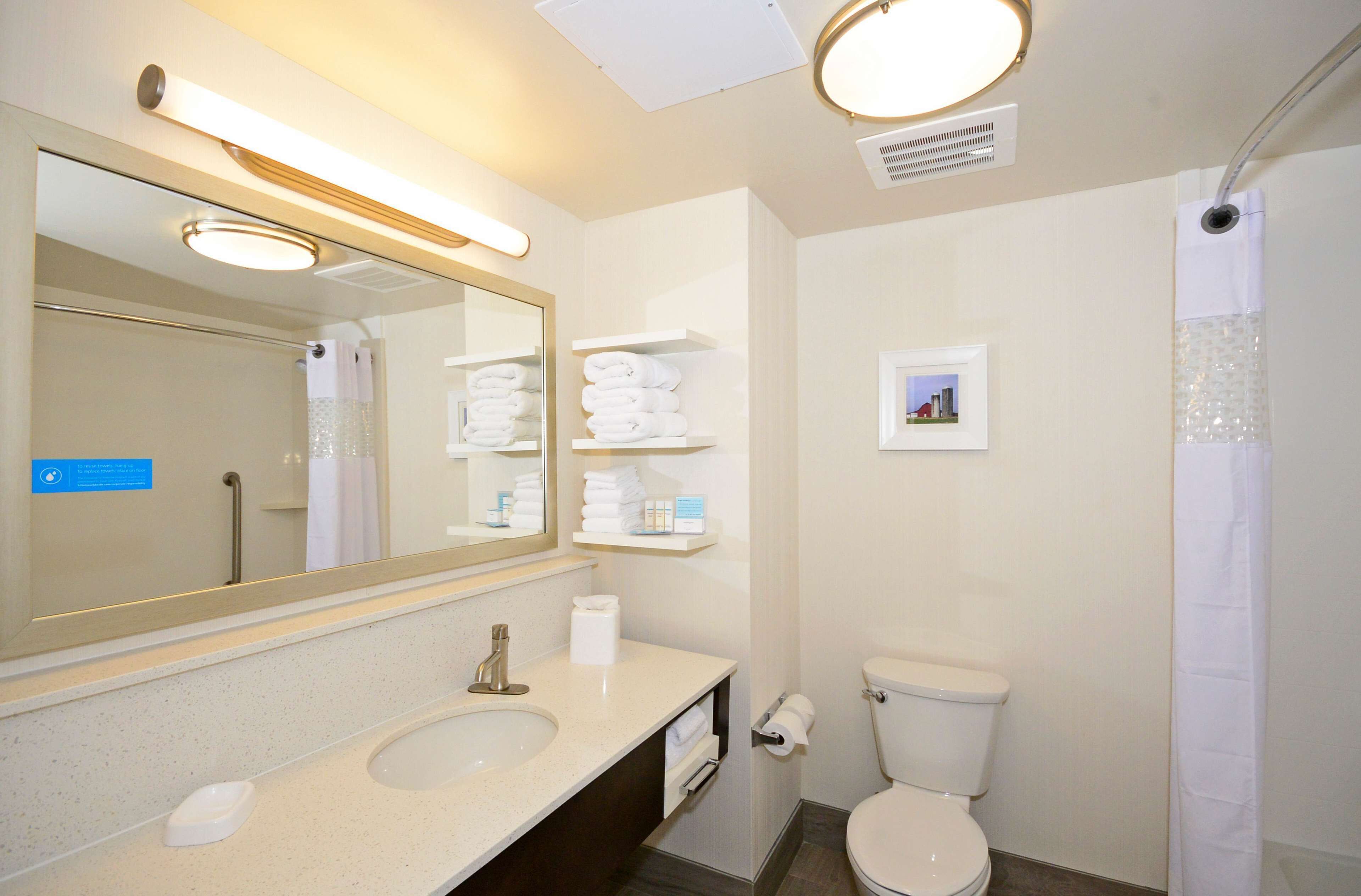 combined shower/bathtub, free toiletries, towels